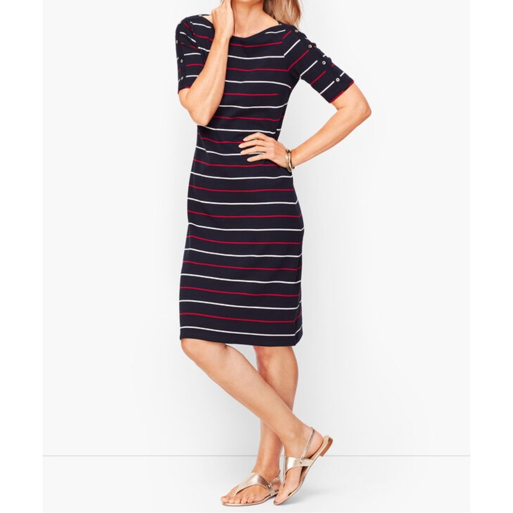 Talbots Nautical Striped Shift  Dress Navy Blue Red‎ Size XS Coastal Sailor- NEW